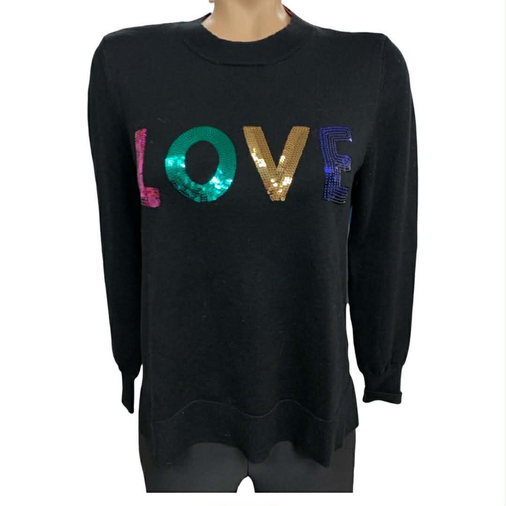 Marled Love Black Sweater with Colorful Sequin 'LOVE' Design Size L